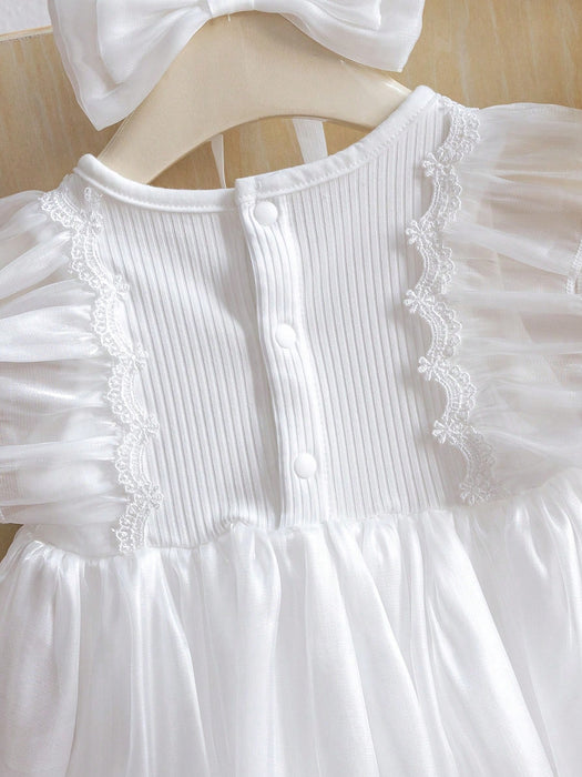 SHEIN Set de 2 piezas de body sin mangas con malla y diadema para bebé niña