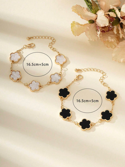 Set de 2 pulseras con trébol de la suerte en blanco y negro, diseño clásico de moda