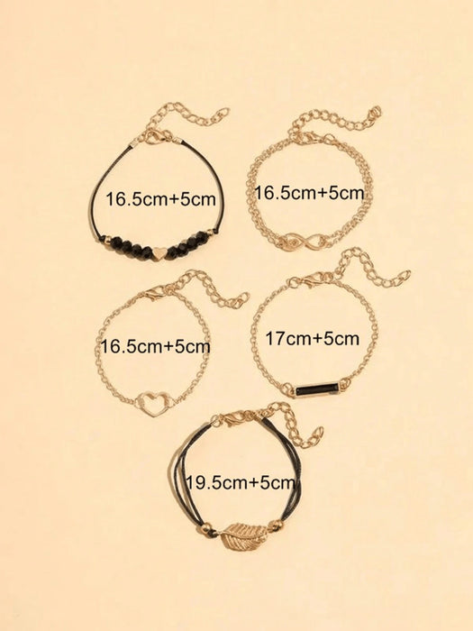 SHEIN Set de 5 piezas de pulsera con cadena de metal dorado vintage