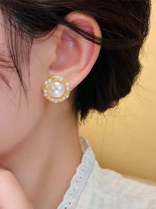 Set de 6pcs de aretes de perla con diseño de ojo de gato con superficie lisa