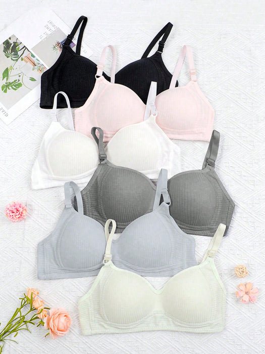 SHEIN Set de 6 sujetadores acanalados minimalistas y cómodos para niñas adolescentes