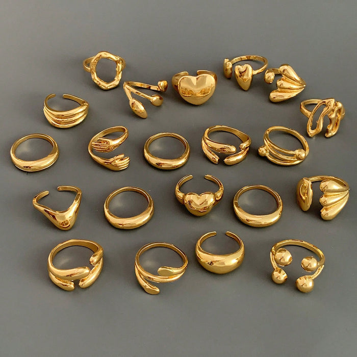 Set de regalo de 10 anillos metálicos con forma de corazón geométrico, de mujeres, sin caja (estilos variados)