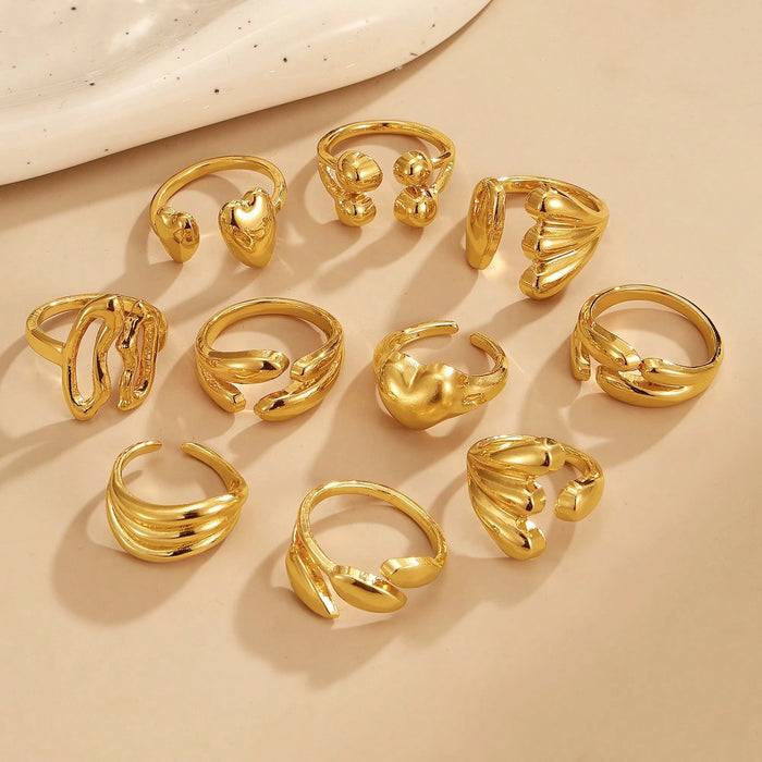 Set de regalo de 10 anillos metálicos con forma de corazón geométrico, de mujeres, sin caja (estilos variados)