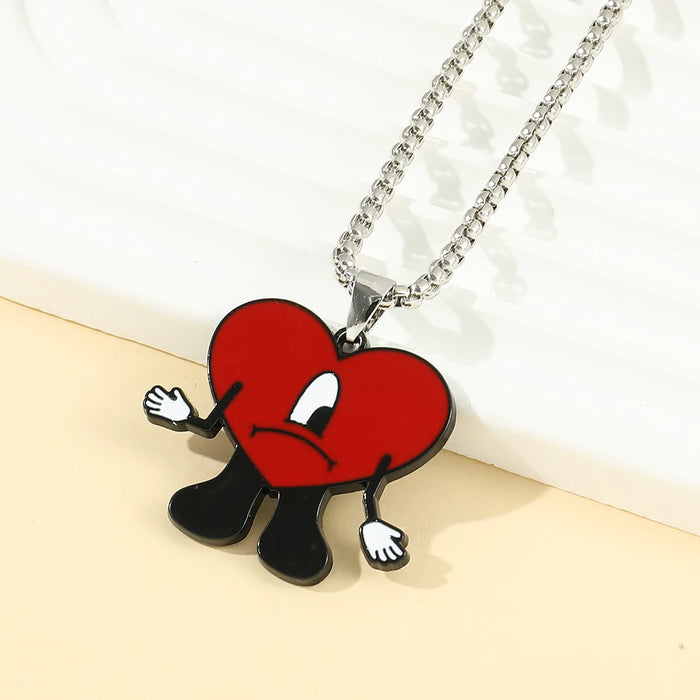 Collar lindo con colgante de corazón rojo, Tendencia Bad Bunny Cosplay
