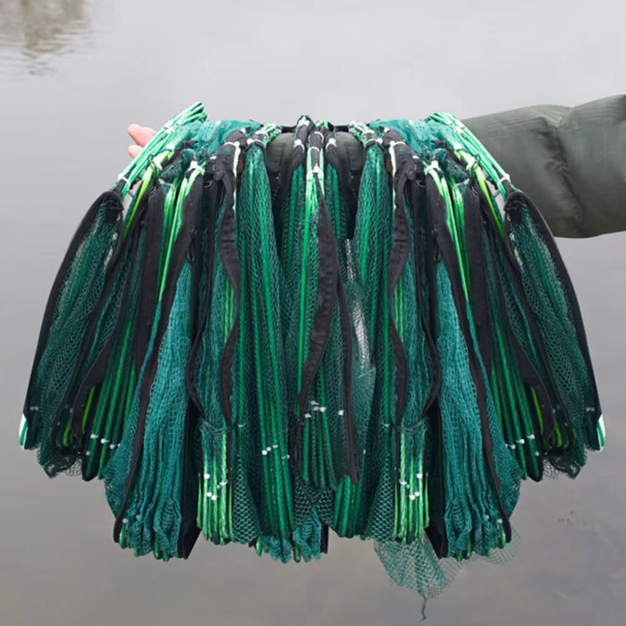 Red de pesca plegable y duradera de 8 agujeros verde de nailon de 40cm de diametro