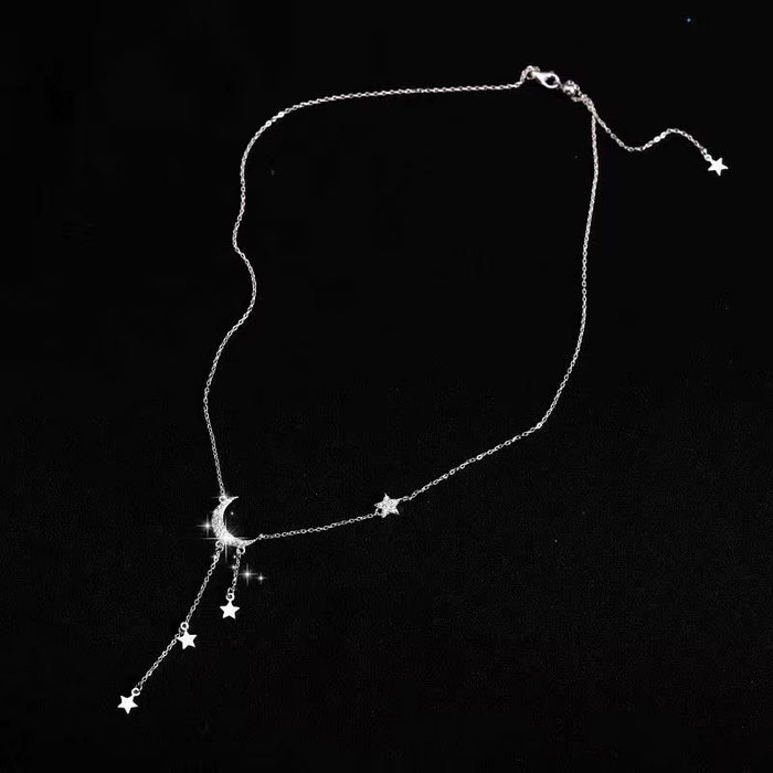 Shein Collar con borlas de Luna y estrella de Color plateado para mujer, cadena de clavícula de cristal exquisita