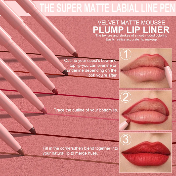 Set de 6 labiales y delineadores de labios DUNUF, contorno natural de labios