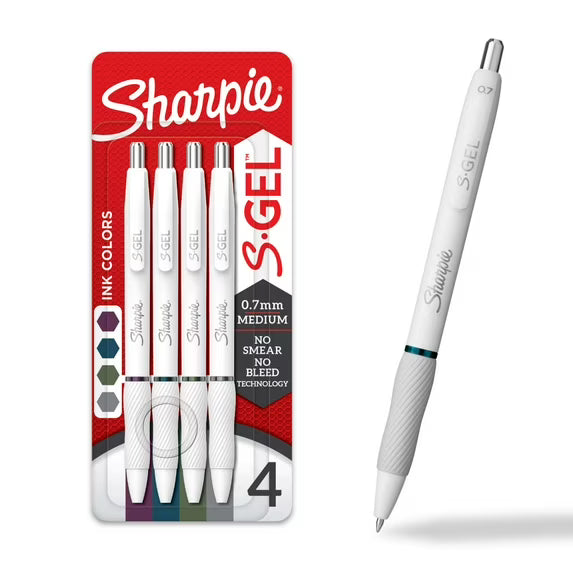 Bolígrafos Sharpie S-Gel, cuerpo blanco perla, punta mediana (0,7 mm), surtido de colores