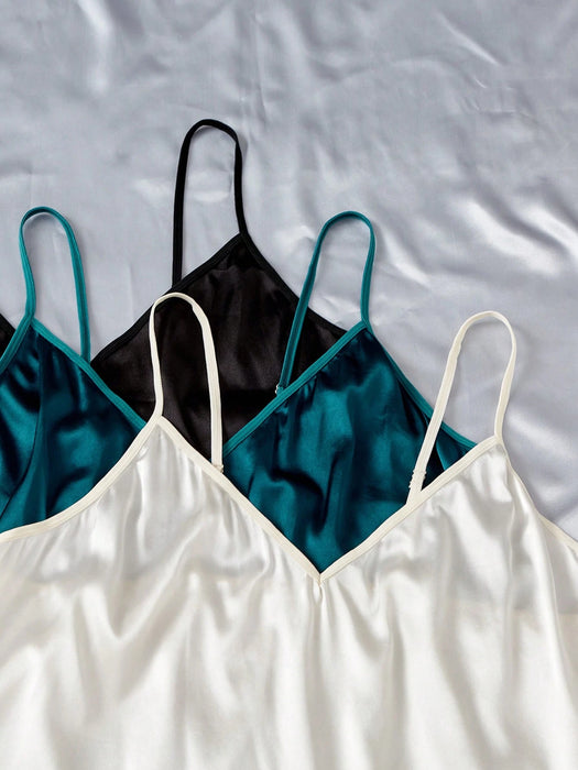 SHEIN Conjunto de pijama de satén liso de 6 piezas SilkySpell Plus