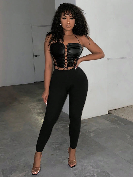 SHEIN Slaydiva  Top halter corto con cordones frontales