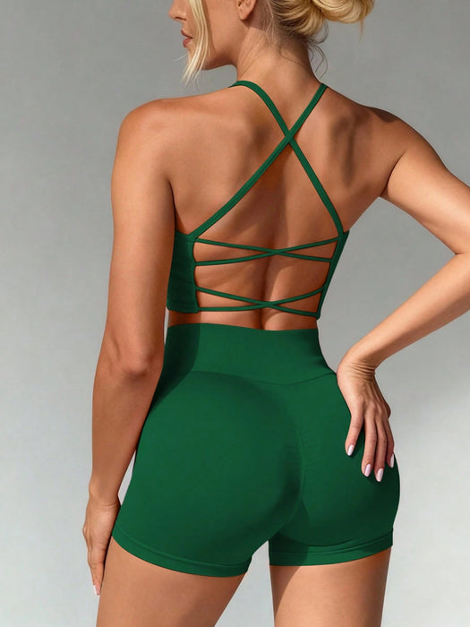 SHEIN Conjunto de yoga sin costuras de 2 piezas Slayform, traje deportivo con tirantes