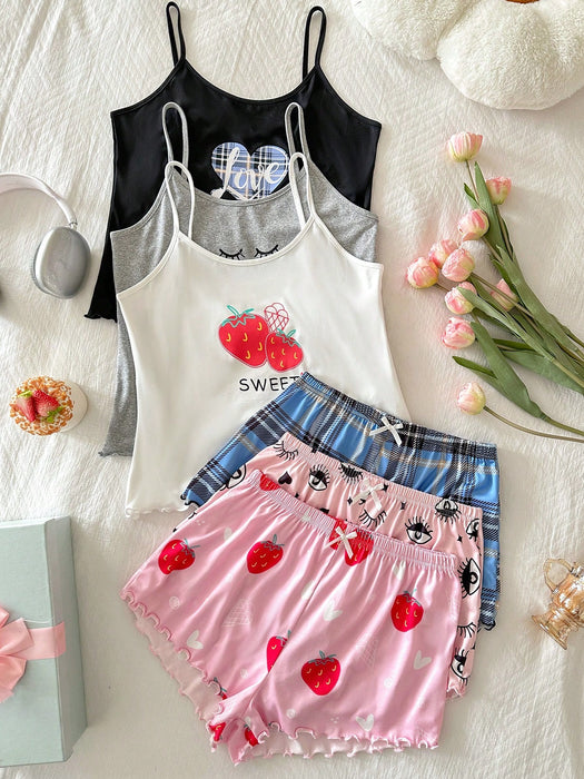 SHEIN Snug Zone Conjunto de 3 piezas informal con camiseta y pantalones cortos