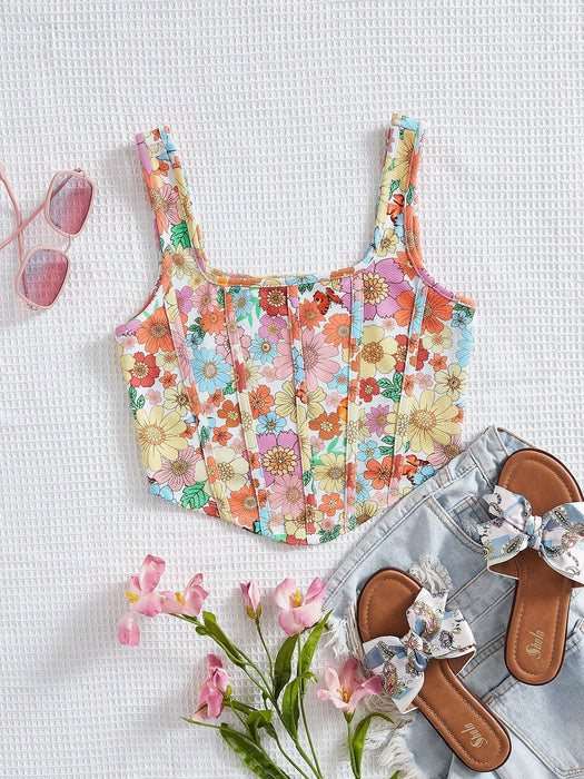 SHEIN Camiseta sin mangas Soleia con estampado floral y bajo asimétrico