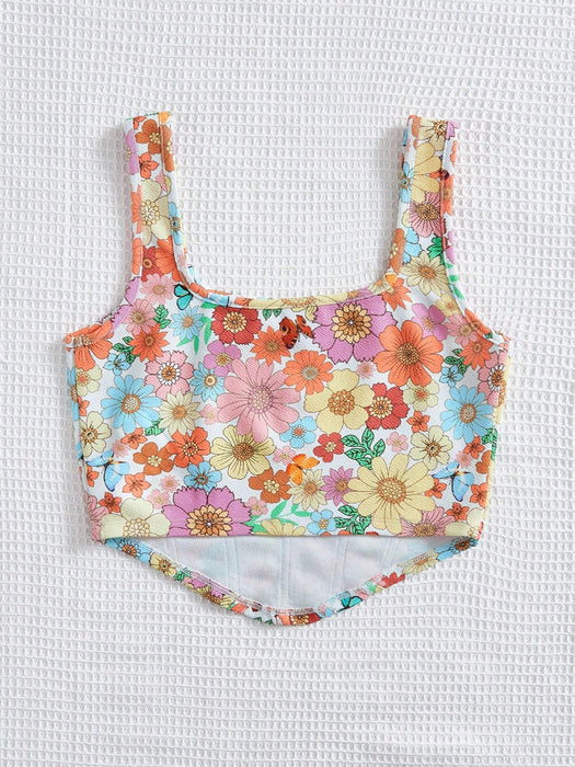 SHEIN Camiseta sin mangas Soleia con estampado floral y bajo asimétrico