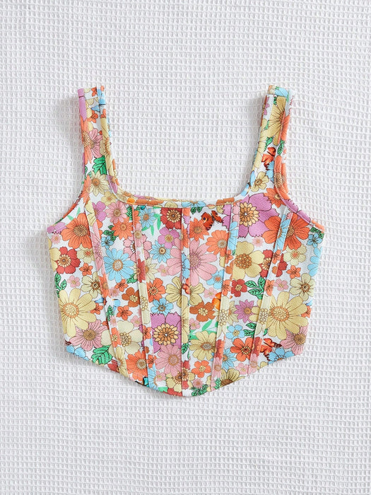 SHEIN Camiseta sin mangas Soleia con estampado floral y bajo asimétrico