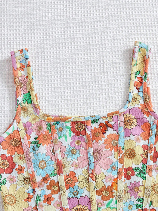 SHEIN Camiseta sin mangas Soleia con estampado floral y bajo asimétrico