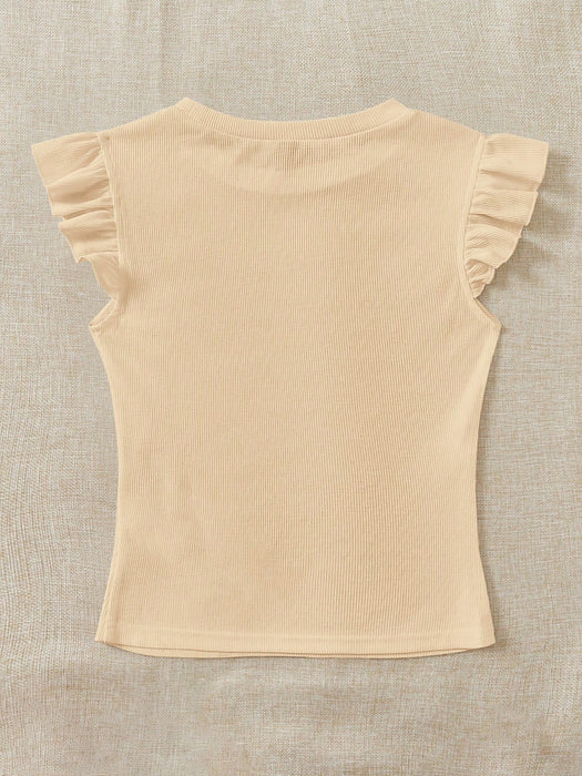 SHEIN Camiseta de punto acanalado con volantes Soleia