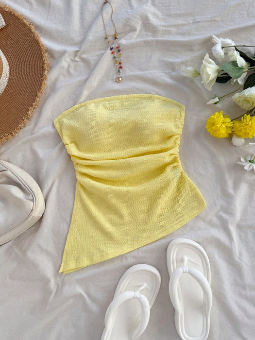SHEIN Soleia Top tubo para mujer, con textura, diseño fruncido ajustado