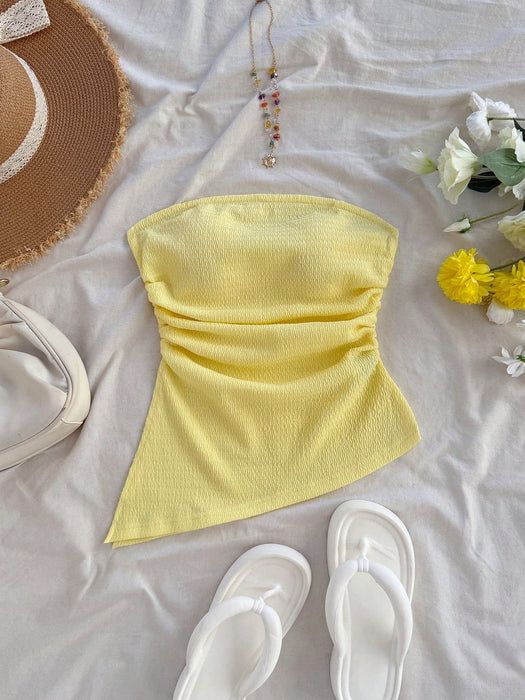 SHEIN Soleia Top tubo para mujer, con textura, diseño fruncido ajustado
