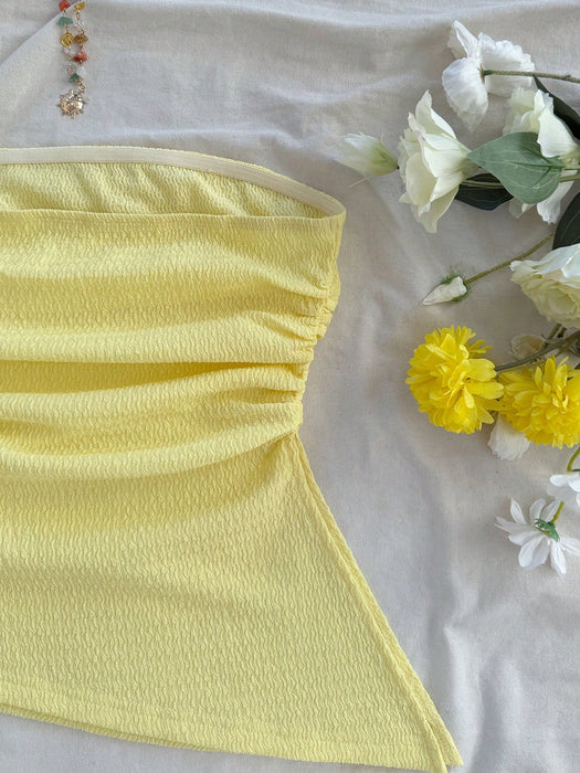 SHEIN Soleia Top tubo para mujer, con textura, diseño fruncido ajustado