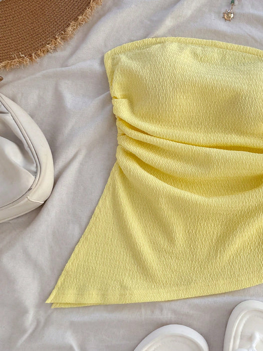 SHEIN Soleia Top tubo para mujer, con textura, diseño fruncido ajustado