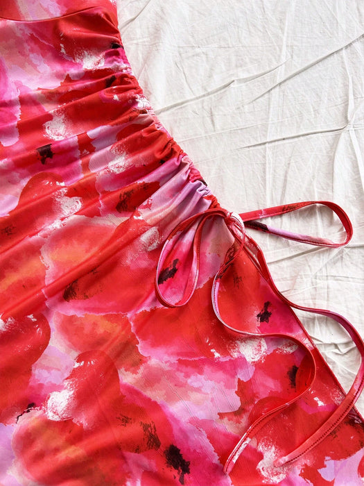 SHEIN Soleia Vestido ceñido con cordón y dobladillo asimétrico teñido anudado