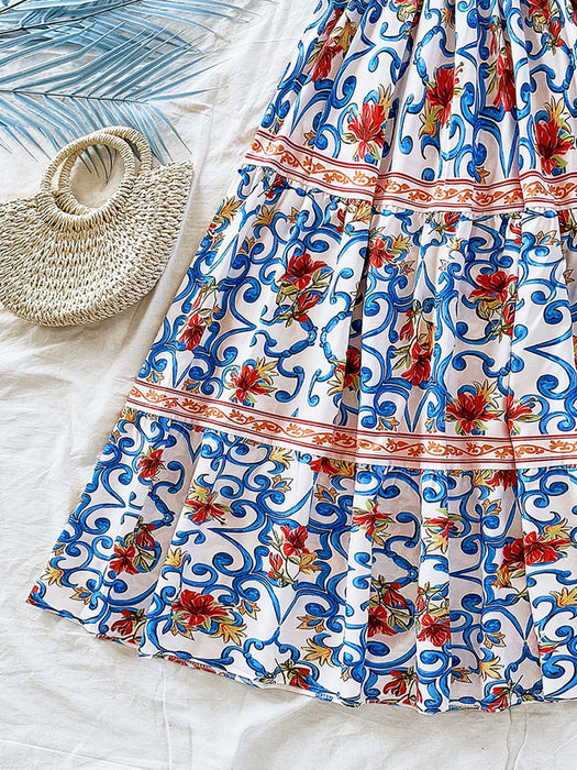 SHEIN Soleia Vestido largo de corte A con estampado retro floral para mujer