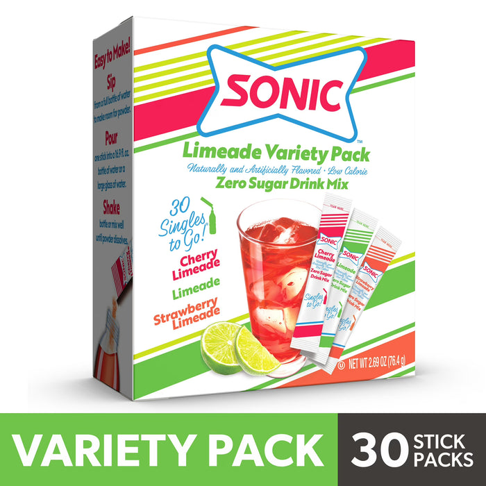 Sonic Limeade sin azúcar Paquete variado individuales de mezcla en polvo , 30 unidades.