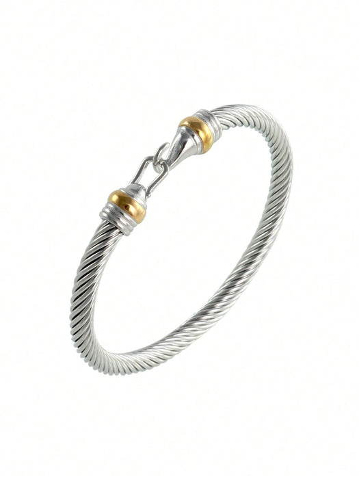 Brazalete de acero inoxidable con forma de gancho y cable retorcido