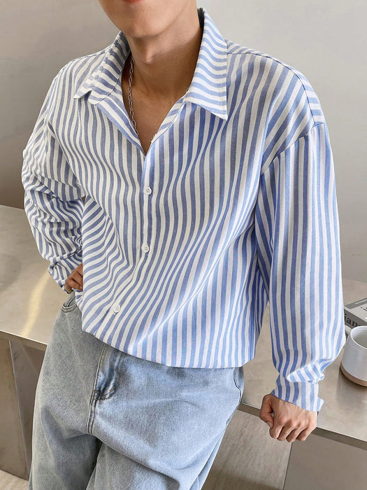 SHEIN StoneGrade Camisa de manga larga a rayas para hombre, casual y elegante