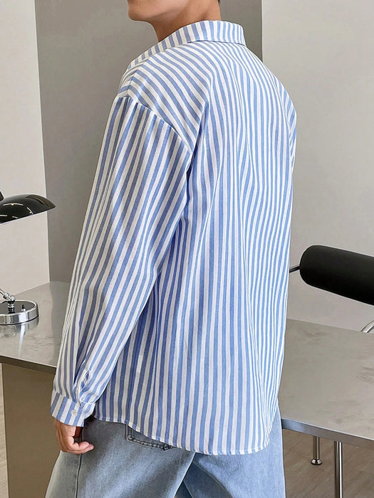 SHEIN StoneGrade Camisa de manga larga a rayas para hombre, casual y elegante