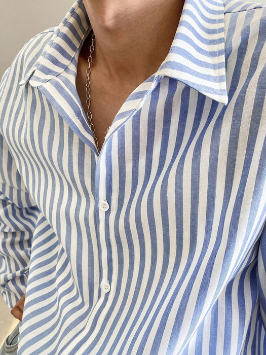 SHEIN StoneGrade Camisa de manga larga a rayas para hombre, casual y elegante