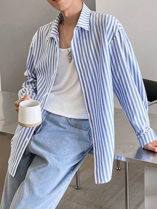 SHEIN StoneGrade Camisa de manga larga a rayas para hombre, casual y elegante