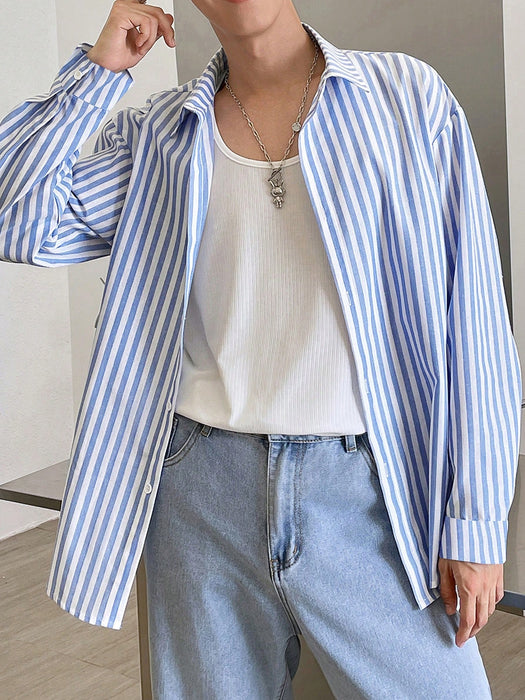 SHEIN StoneGrade Camisa de manga larga a rayas para hombre, casual y elegante