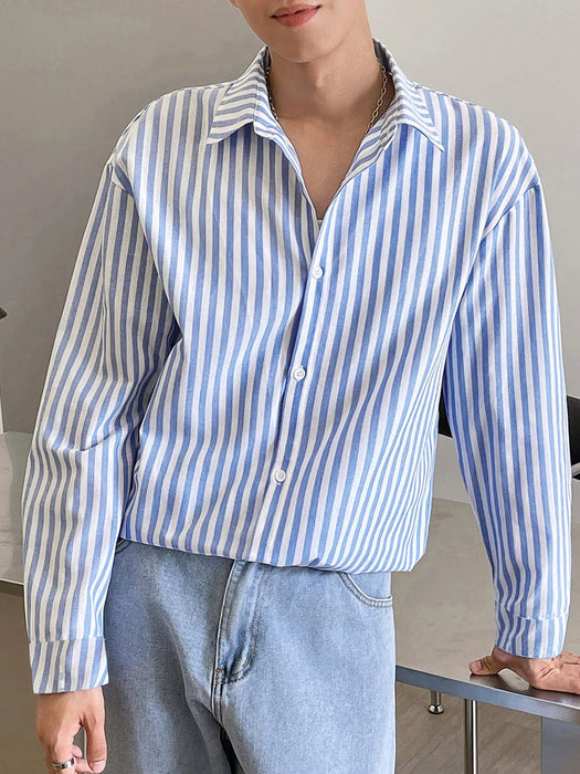 SHEIN StoneGrade Camisa de manga larga a rayas para hombre, casual y elegante