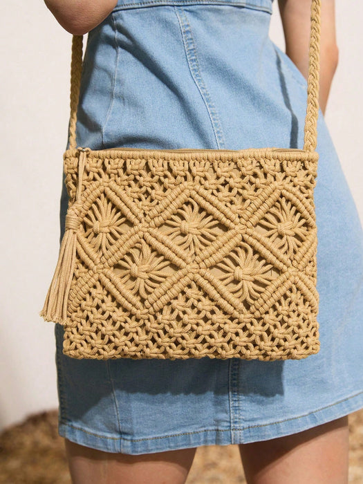 Bolso pequeño de paja tejida para mujer, de hombro de playa tejido a mano