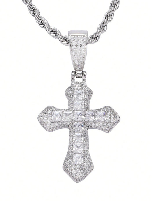 Collar con colgante de cruz de acero inoxidable, elegante y sencillo