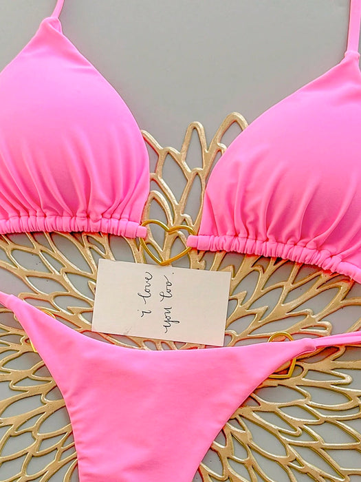 SHEIN Conjunto de bikini rosa liso para vacaciones de verano en la playa
