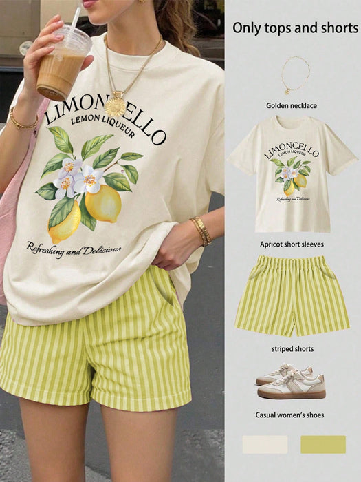 SHEIN Sundraya, conjunto de 2 piezas de talla grande con estampado de limones