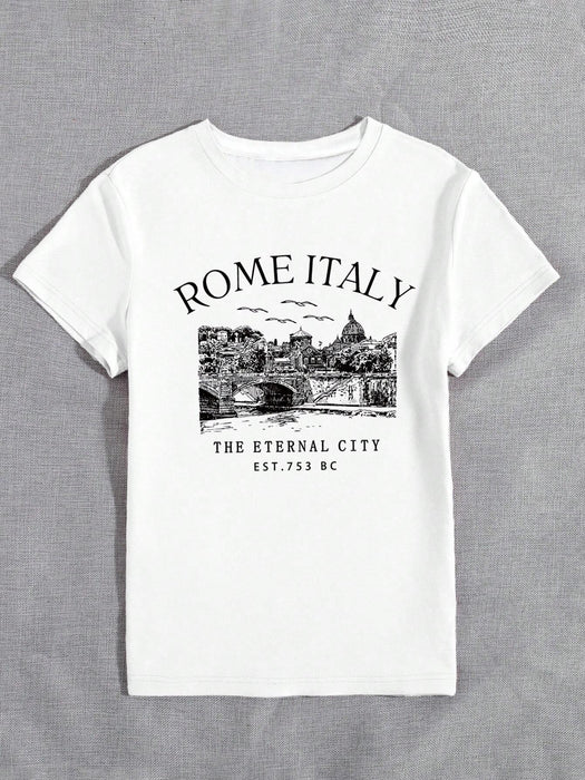 SHEIN SuriyaCove Camisetas de Italia romana Camiseta con el horizonte de Italia
