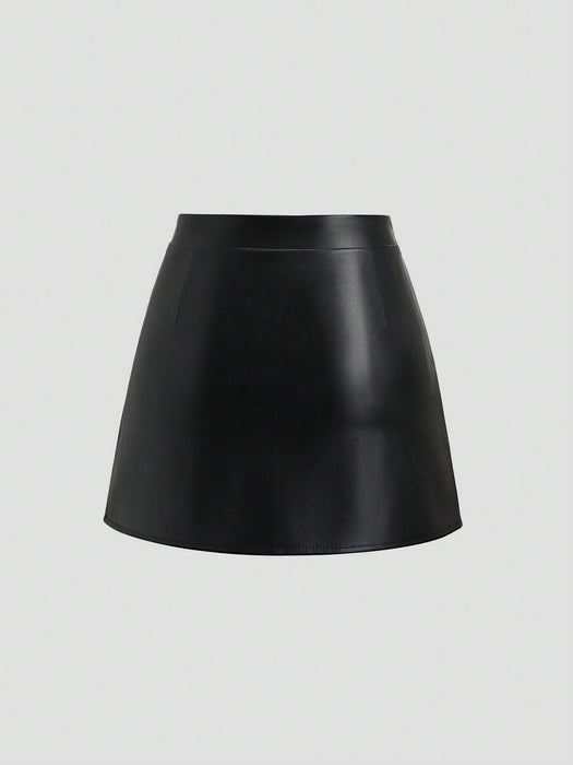 Shein Sweetra Falda corta elegante estilo retro de talle alto, plisada de piel sintética brasileña