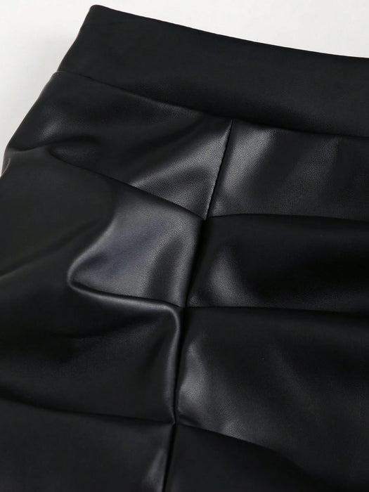 Shein Sweetra Falda corta elegante estilo retro de talle alto, plisada de piel sintética brasileña