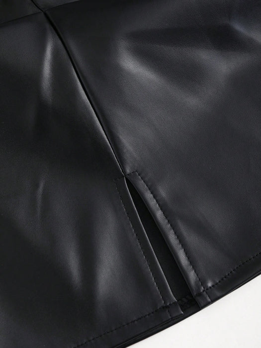 Shein Sweetra Falda corta elegante estilo retro de talle alto, plisada de piel sintética brasileña