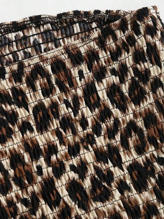 Conjunto de 2pcs un top y una falda de capas con estampado de leopardo para niñas