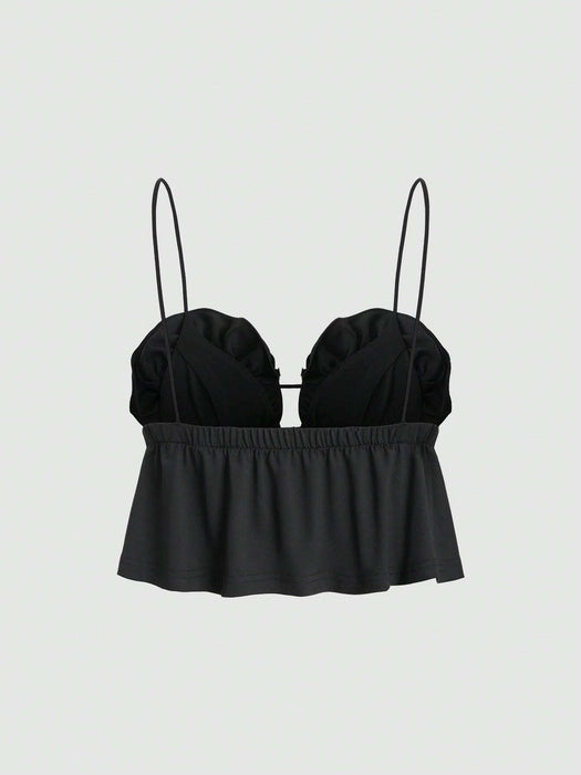 SHEIN Camiseta sin mangas Sweetra para mujer con abertura frontal y decoración de flores en 3D, estilo Y2K