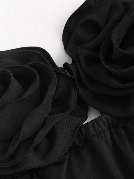 SHEIN Camiseta sin mangas Sweetra para mujer con abertura frontal y decoración de flores en 3D, estilo Y2K