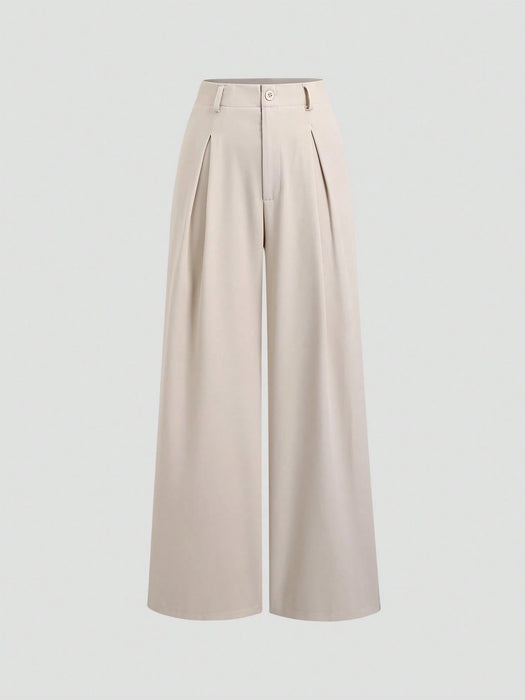 SHEIN Sweetra Pantalones anchos de mujer vintage elegantes con textura y plisados