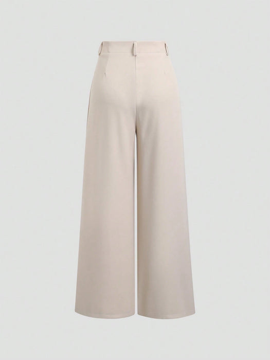 SHEIN Sweetra Pantalones anchos de mujer vintage elegantes con textura y plisados