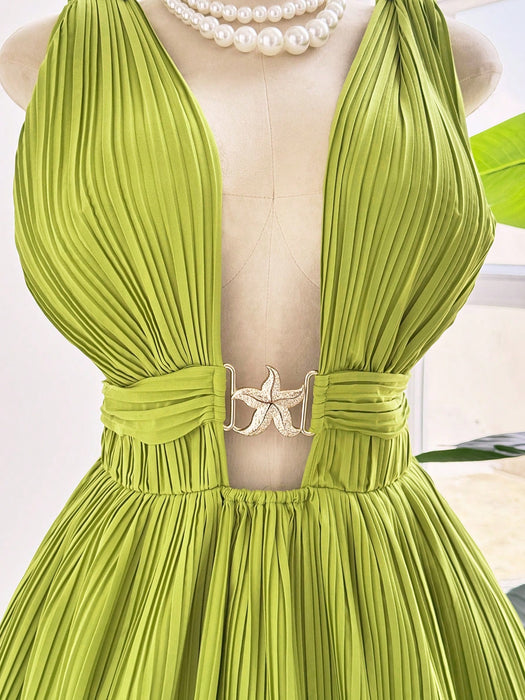 Vestido Sweetra de mujer, con tirantes en la espalda y botón metálico en forma de estrella