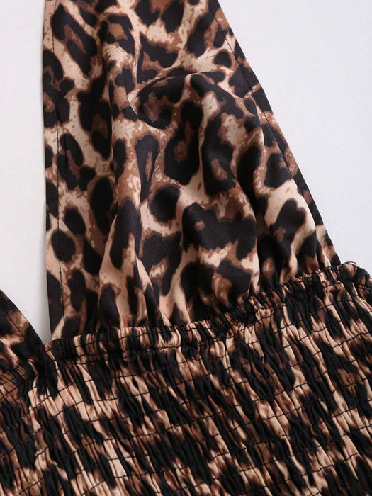 Vestido de verano de mujer con cuello de halter y estampado de leopardo sexy